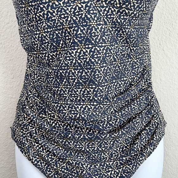 Bond Eye Australia Swim Suit Women's 10 D/DD One Piece Ruched Blue Gold Pattern - Picture 3 of 7